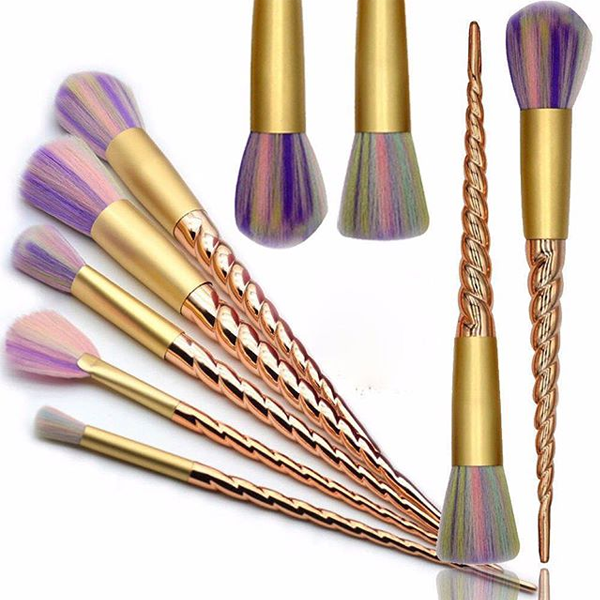 5 Piece Gold Twisted Unicorn Makeup Brush Set