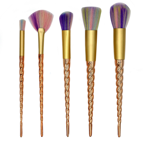 5 Piece Gold Twisted Unicorn Makeup Brush Set