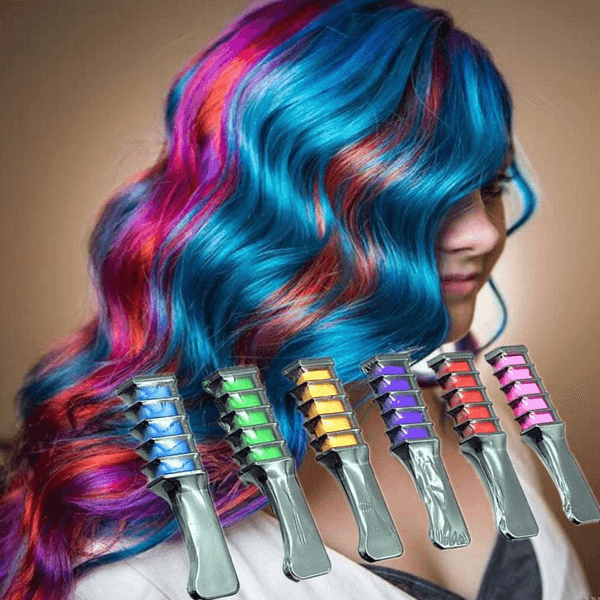 6pc Shimmer Hair Chalk Comb – Temporary and Washable Hair Color