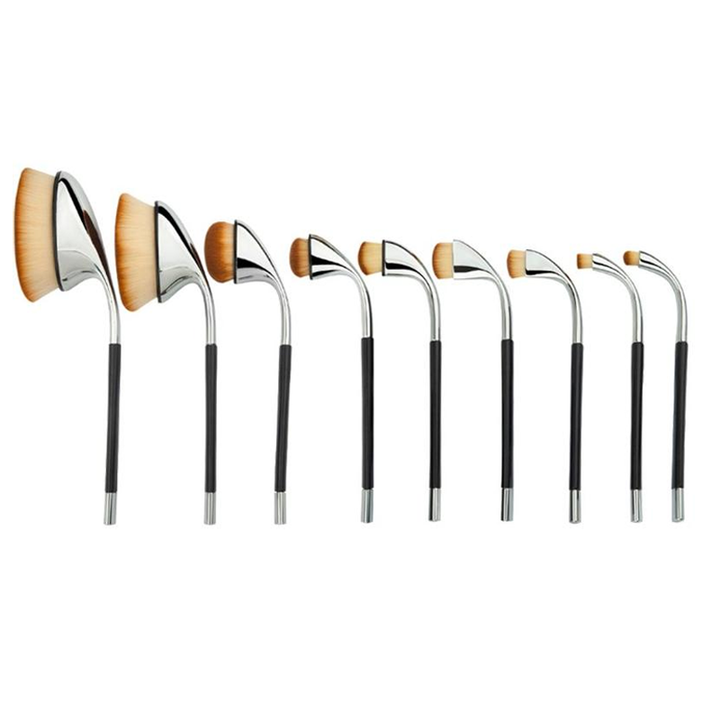 9 Piece High Shine Oval Brush Set - Synthetic Bristles For Makeup