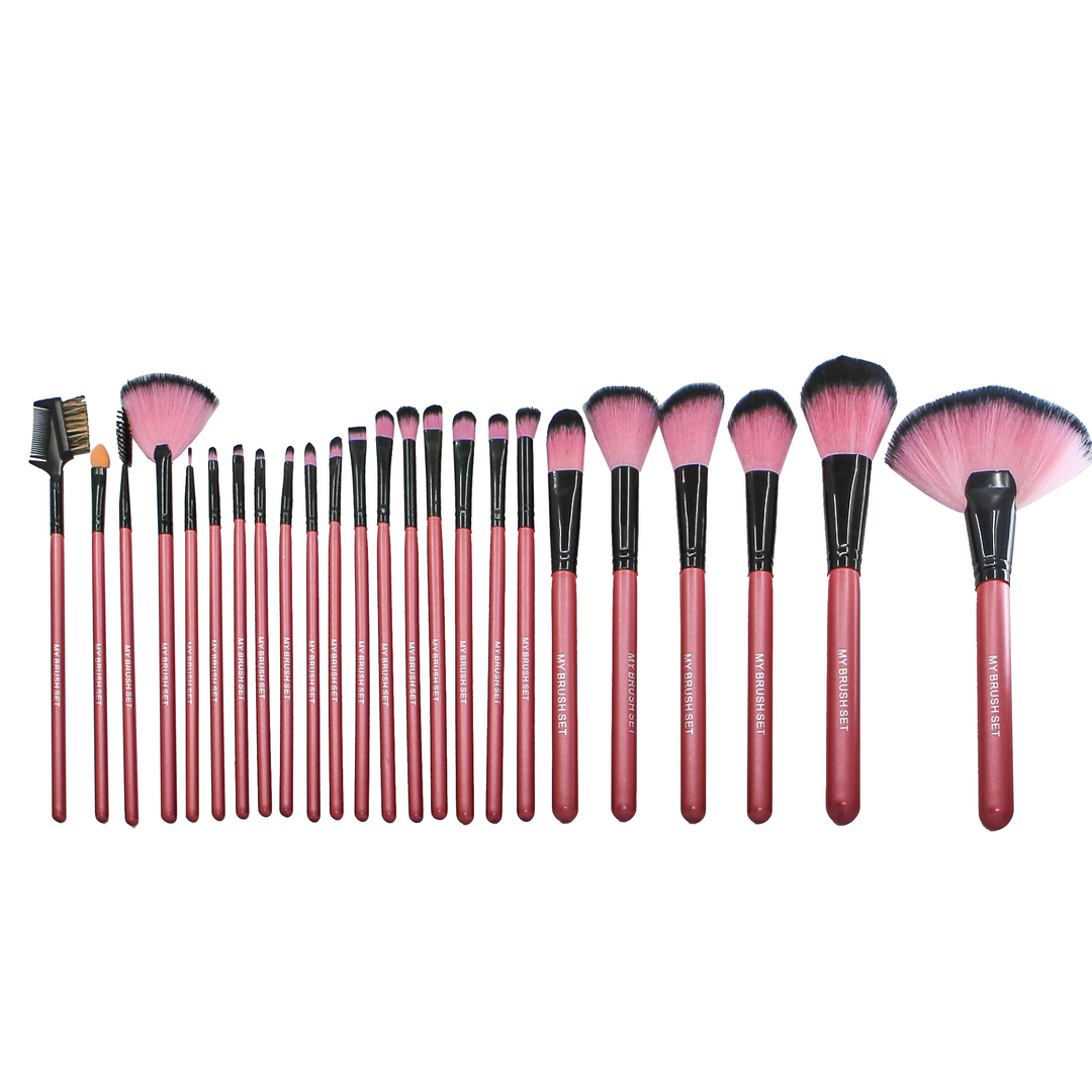 24 Piece Hot Pink Brush Set – Complete Face and Eye Makeup Collection