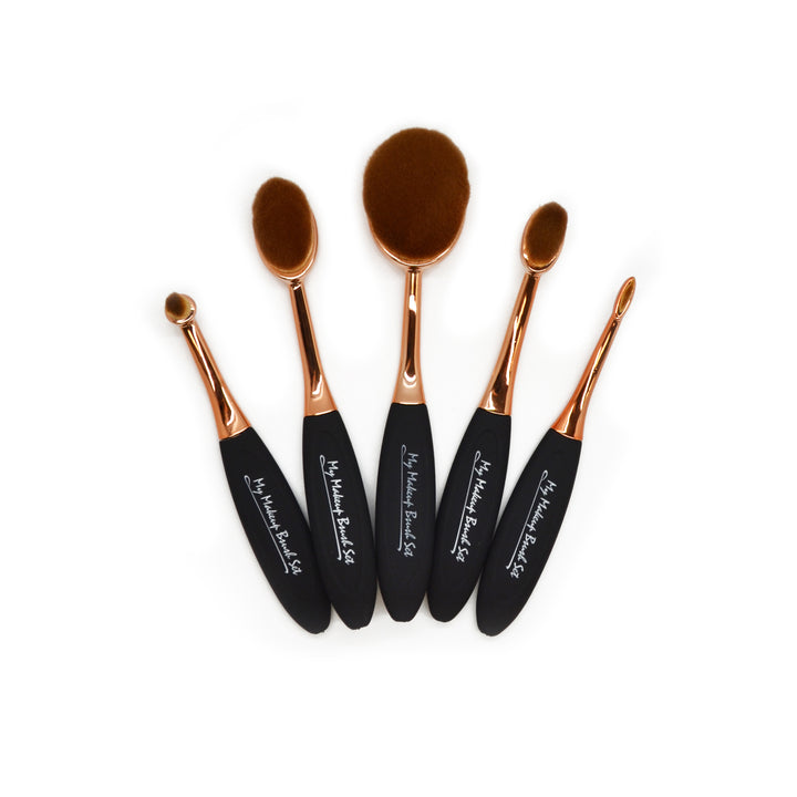 5 Piece Rose Gold Oval Brush Set – Flawless Face and Eye Makeup kit