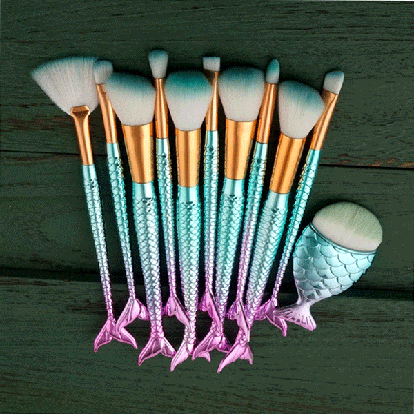 10 Piece Mermaid Tail Brush Set – Soft Synthetic Bristles