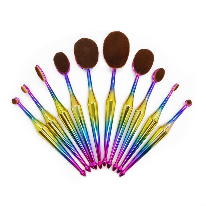 10 Piece Oval Mermaid Brush Set – Colorful Beauty Essentials