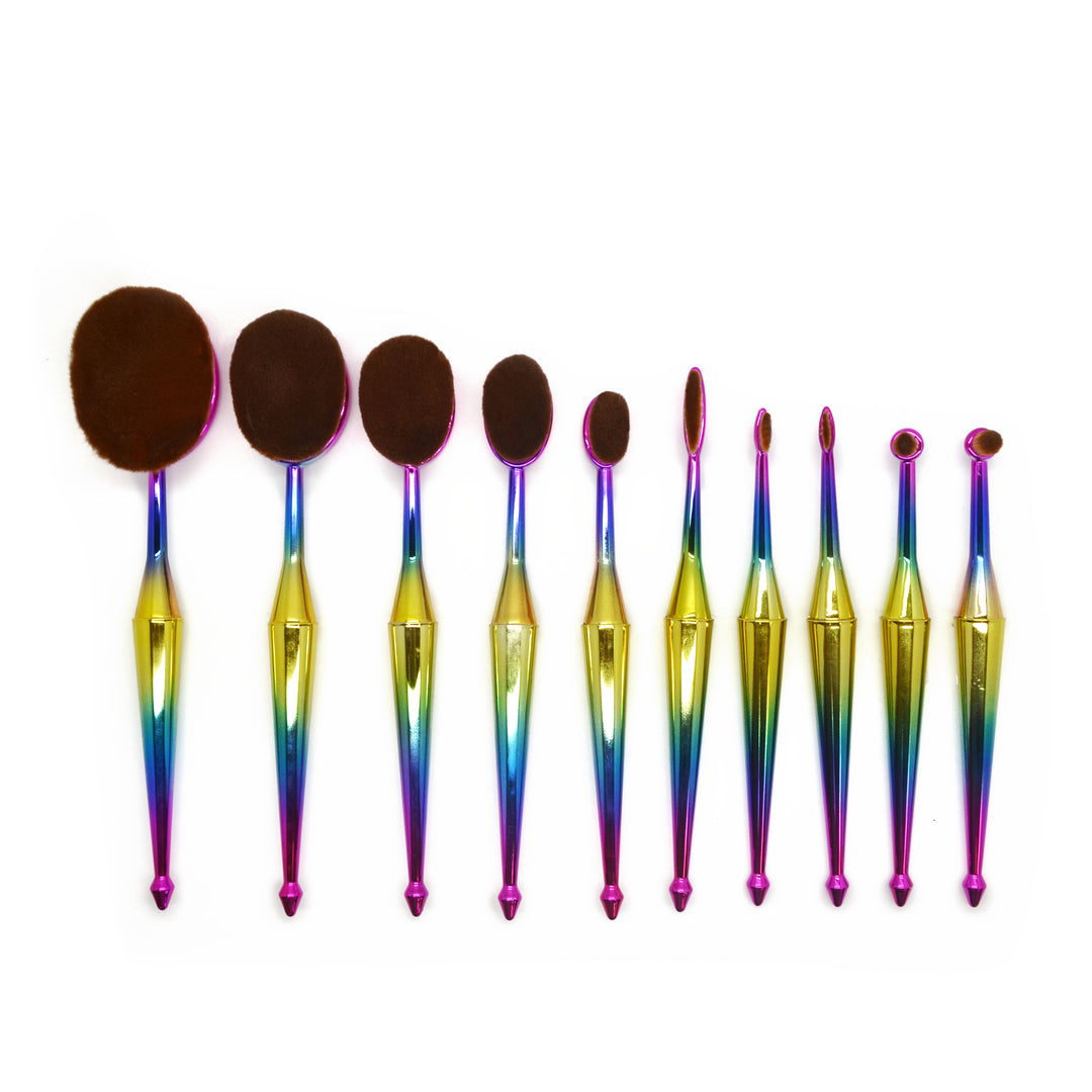 10 Piece Oval Mermaid Brush Set – Colorful Beauty Essentials