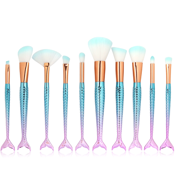 10 Piece Mermaid Tail Brush Set – Soft Synthetic Bristles