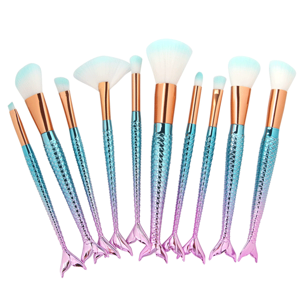 10 Piece Mermaid Tail Brush Set – Soft Synthetic Bristles