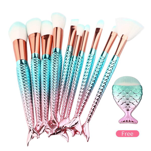 10 Piece Mermaid Tail Brush Set – Soft Synthetic Bristles