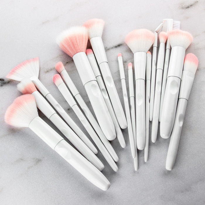 17 Piece Matte White & Pink Brush Set