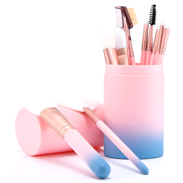 12 Piece Pink Ombre Makeup Brush Set