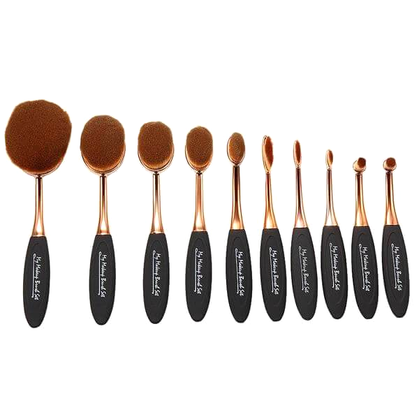 10 Piece Black and Gold Oval Brush Set