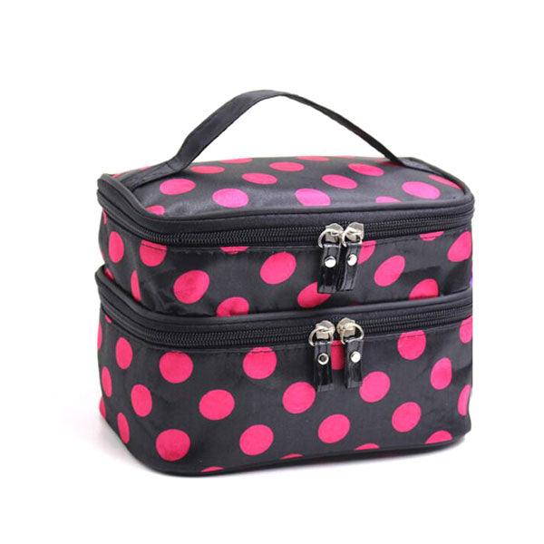 Polka Dot Makeup Bag – Dual Compartment Storage for Beauty Essentials